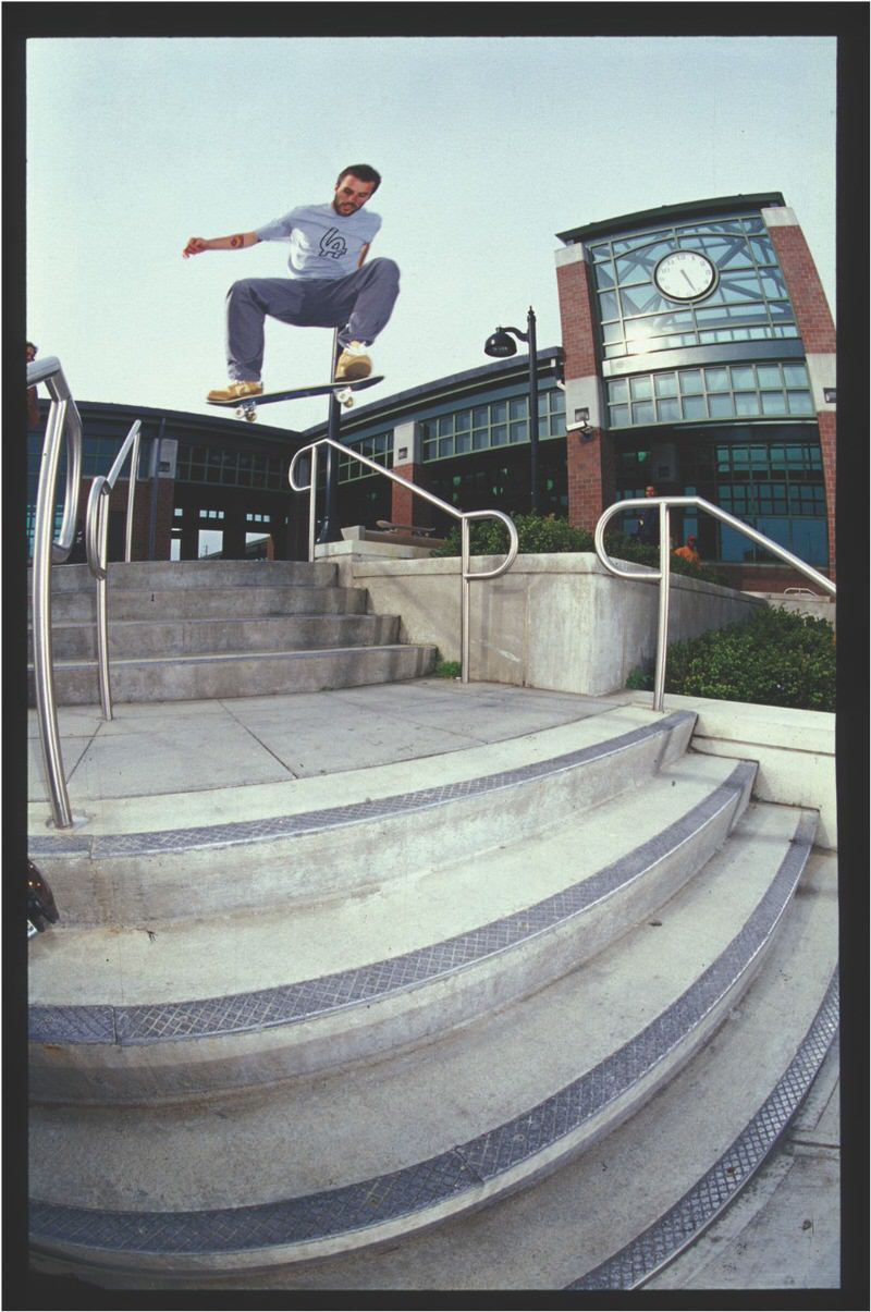 Gino Iannucci with a Nollie Frontside 180 in the Reese Forbes Dunk Low colorway.