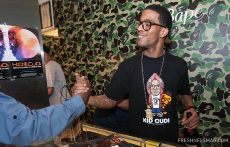 Kid Cudi's guest appearance at Fashion's Night Out wearing his co-branded BAPE collection.