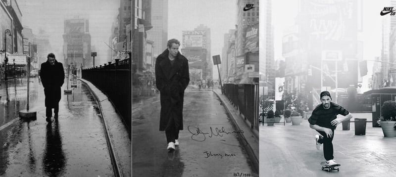 Nike tennis recreated an iconic photo of James Dean walking the streets of NY with John McEnroe in the 80s. Upon the launch of the Challenge Court SB in 2012, they did it again with Gino Iannucci.