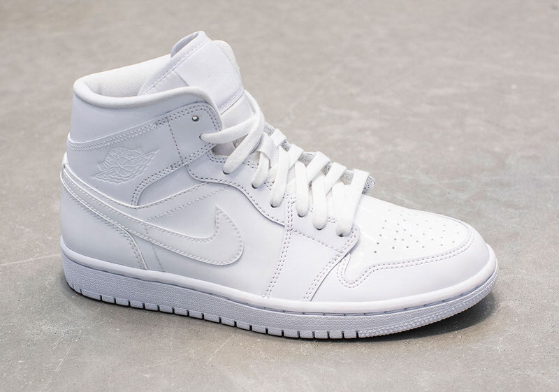 all white patent leather jordans