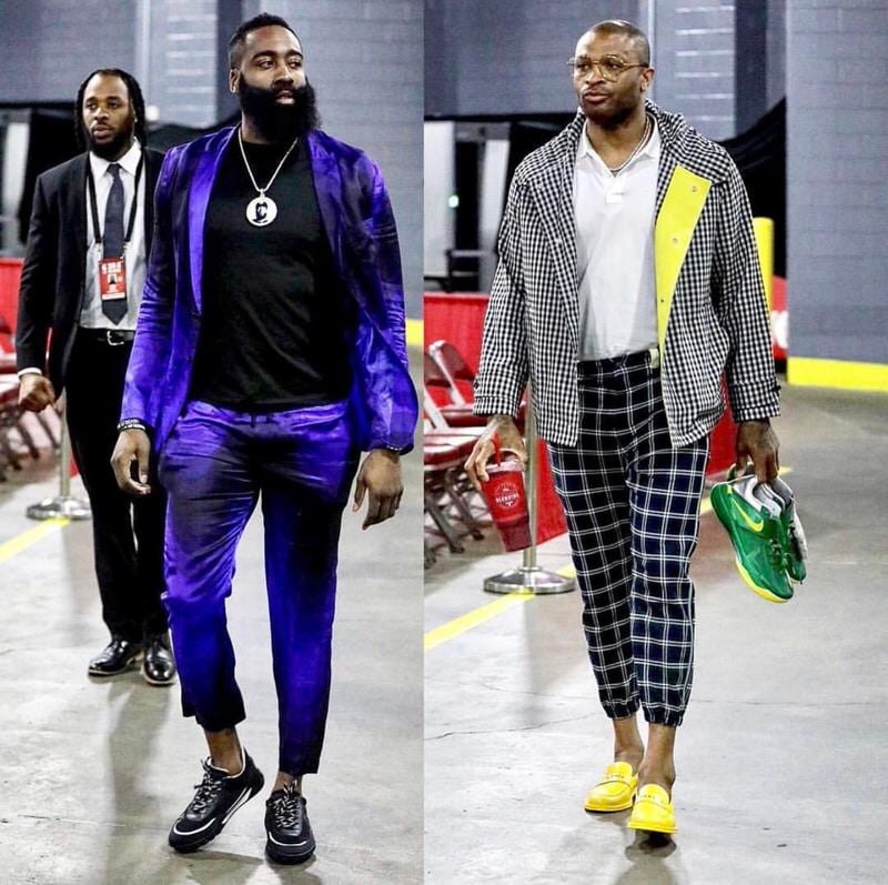 Vibrant colors and a loose cropped fit are the keys to winning pre-game style in the NBA Playoffs this year.