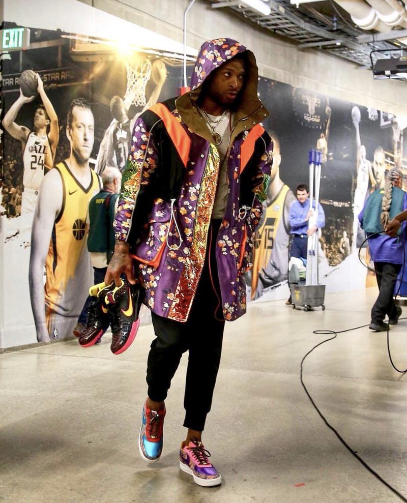 The more color the better. PJ Tucker has been going all-out this season for pre-game fits.