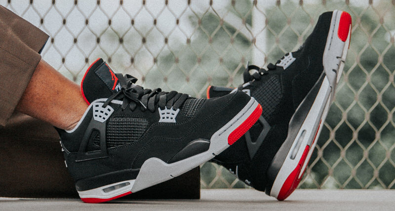 jordan 4 bred on foot