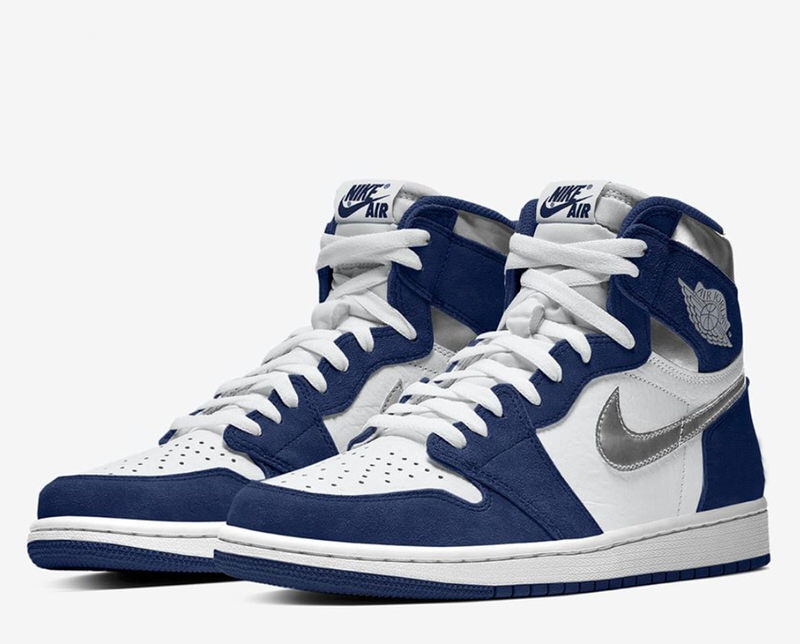 white and navy jordans