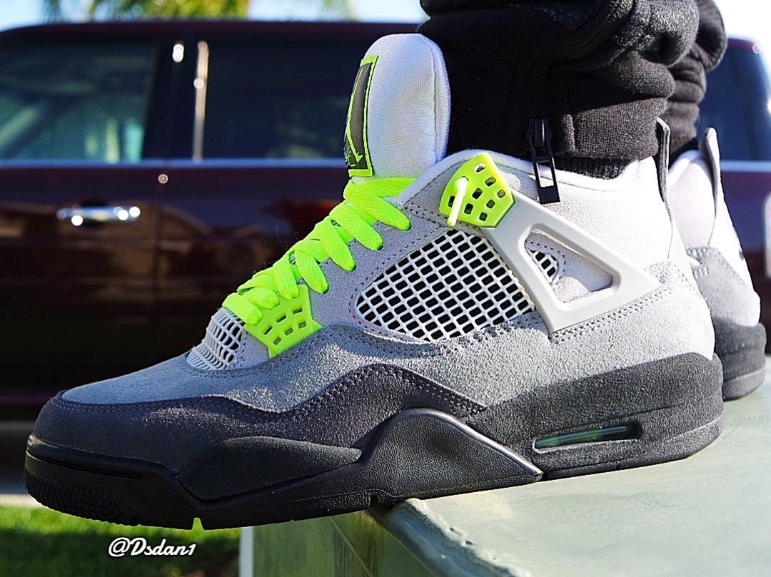 grey and neon green jordans