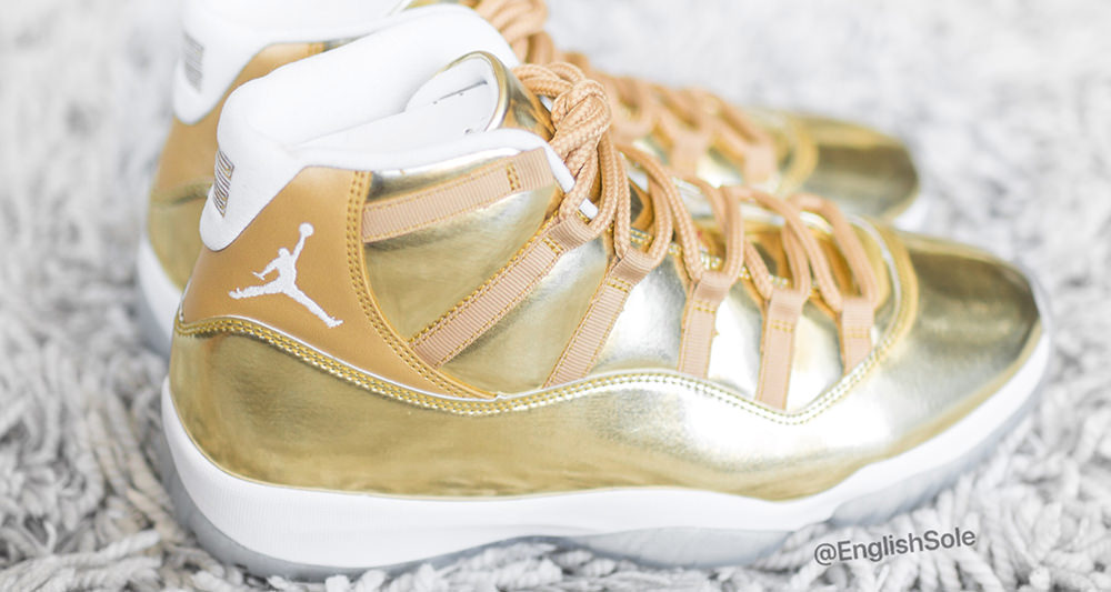 gold jordan 11 high top