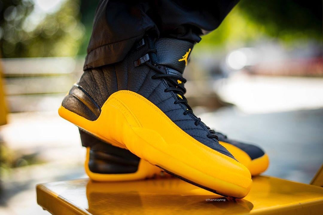 black and yellow 12s on feet