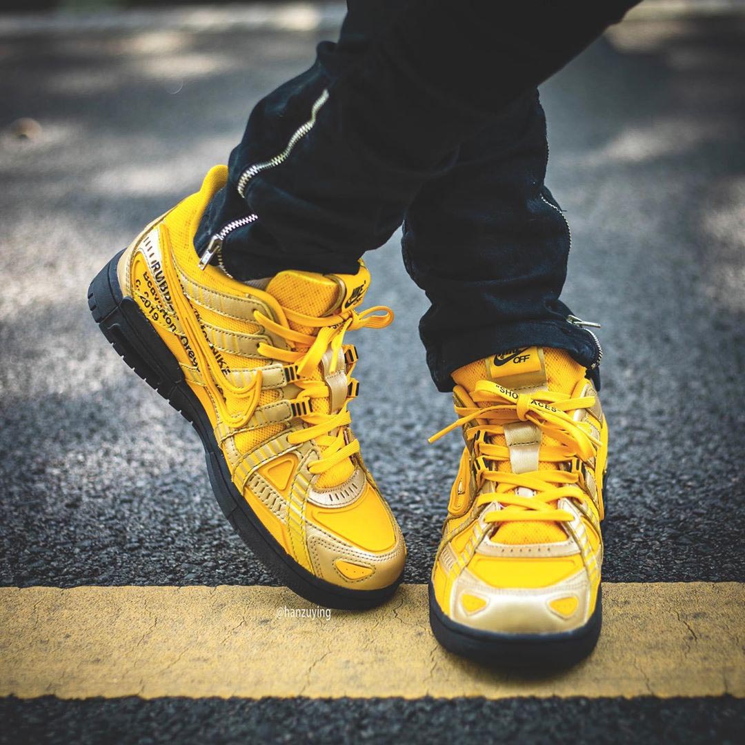 OFF-WHITE x Nike Air Rubber Dunk "University Gold" CU6015-700 Release