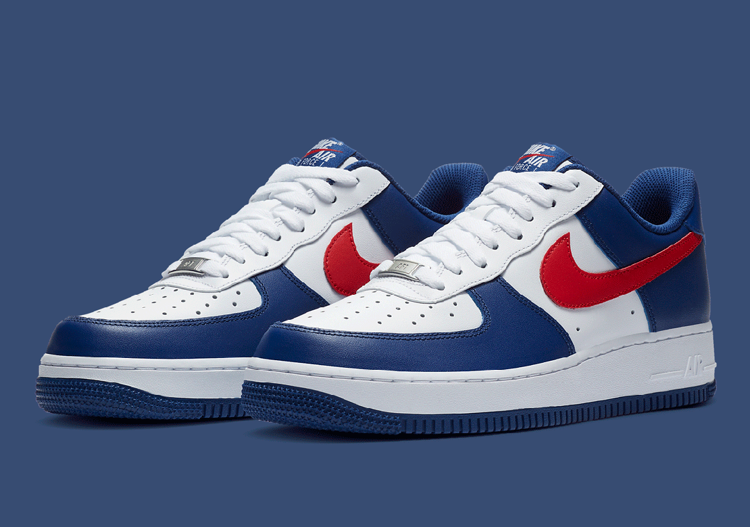 red white and blue high top air force ones
