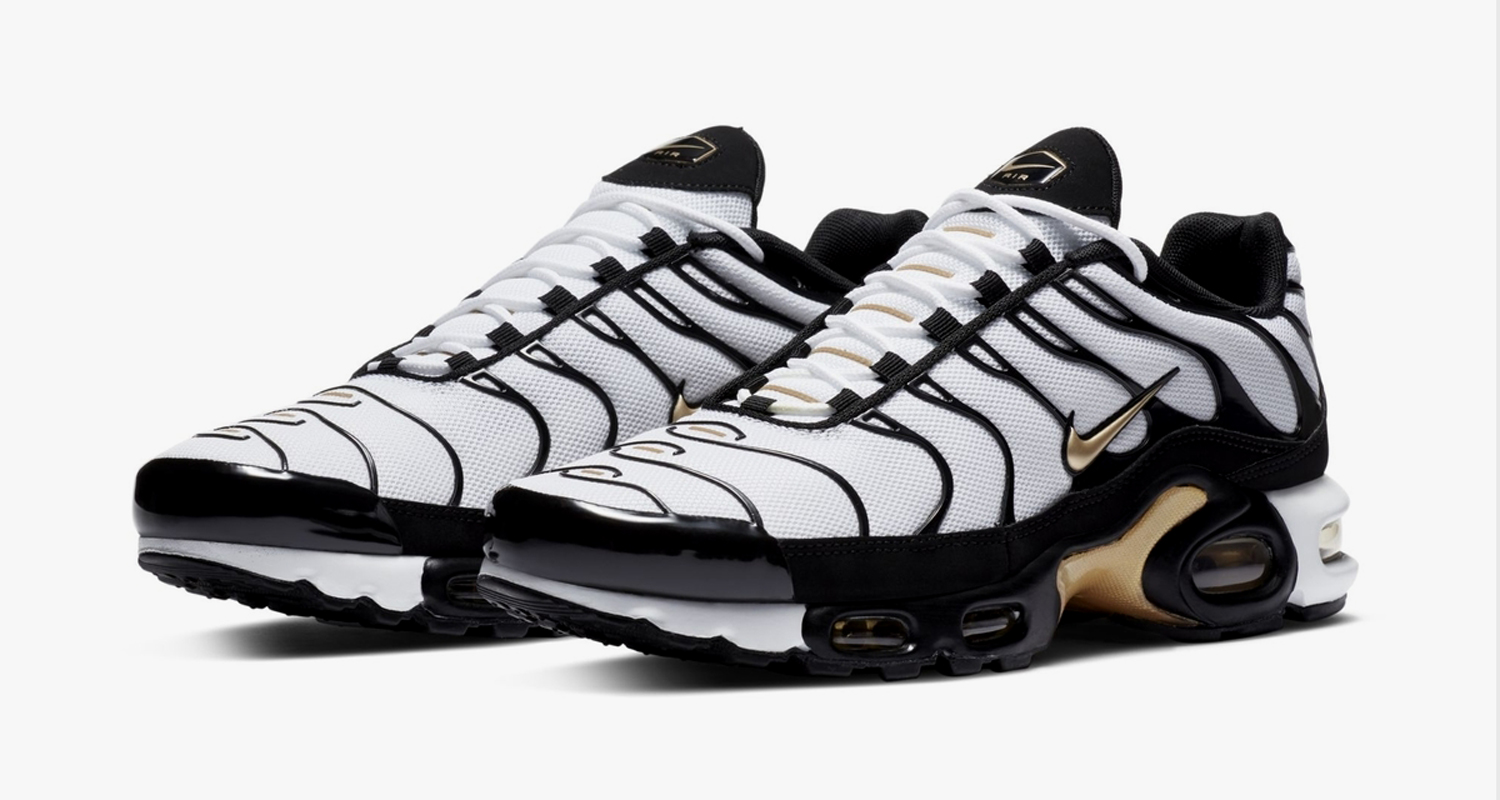 nike air max plus gold and white