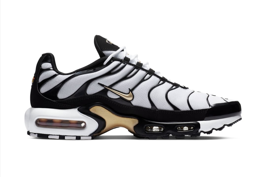 nike air max plus gold and white