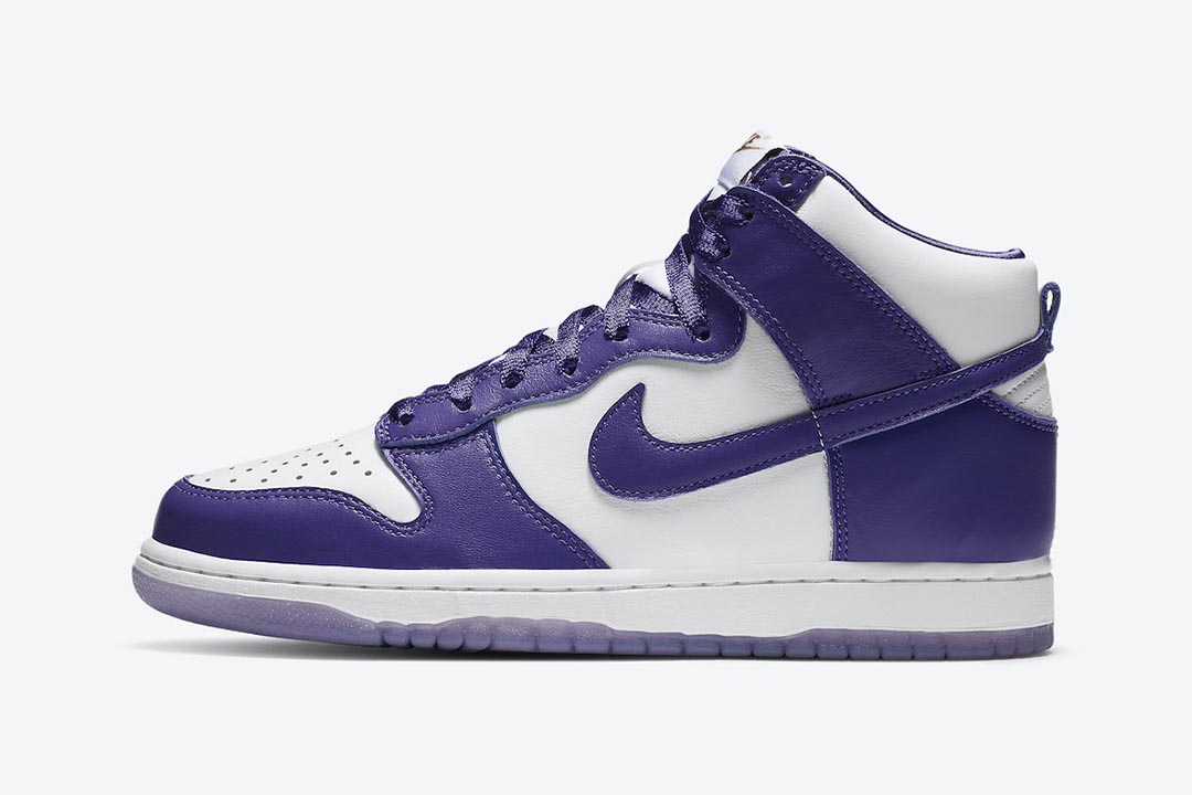 white and purple nike dunks