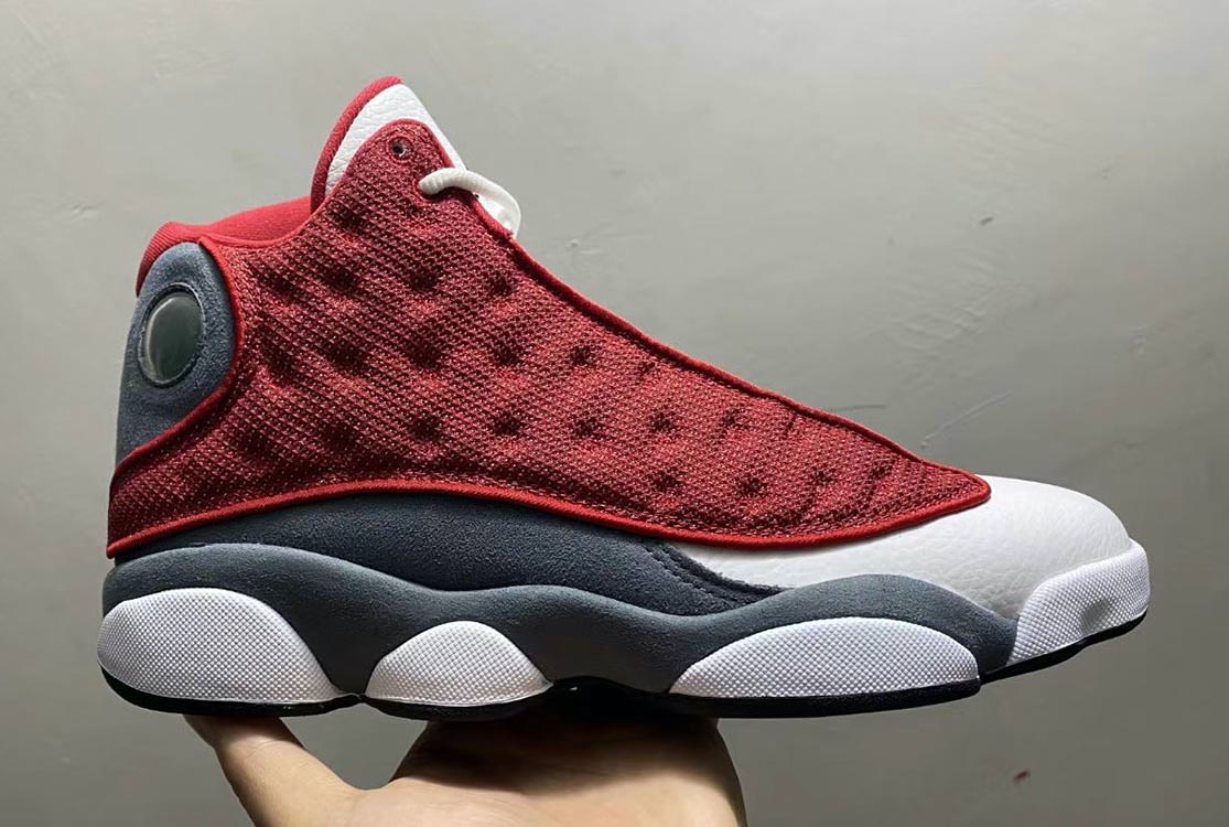 jordan 13 red and white grey