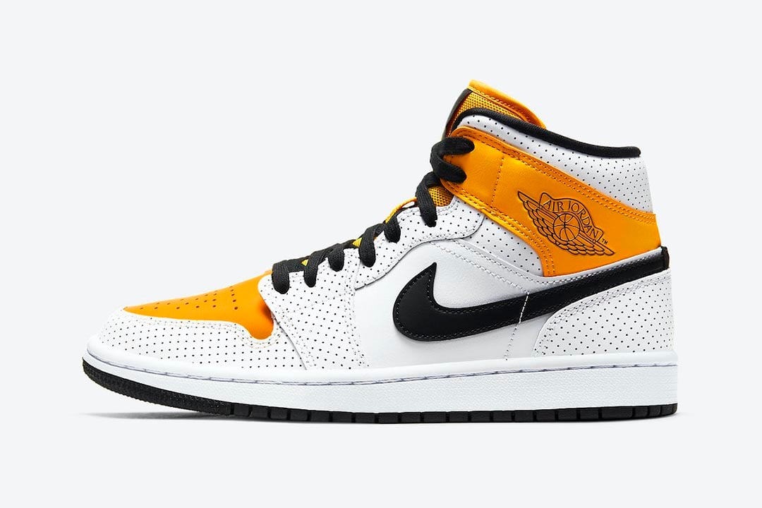 The University Gold Wave Continues As It Makes Its Way To This Perforated Jordan 1 Mid Nice Kicks
