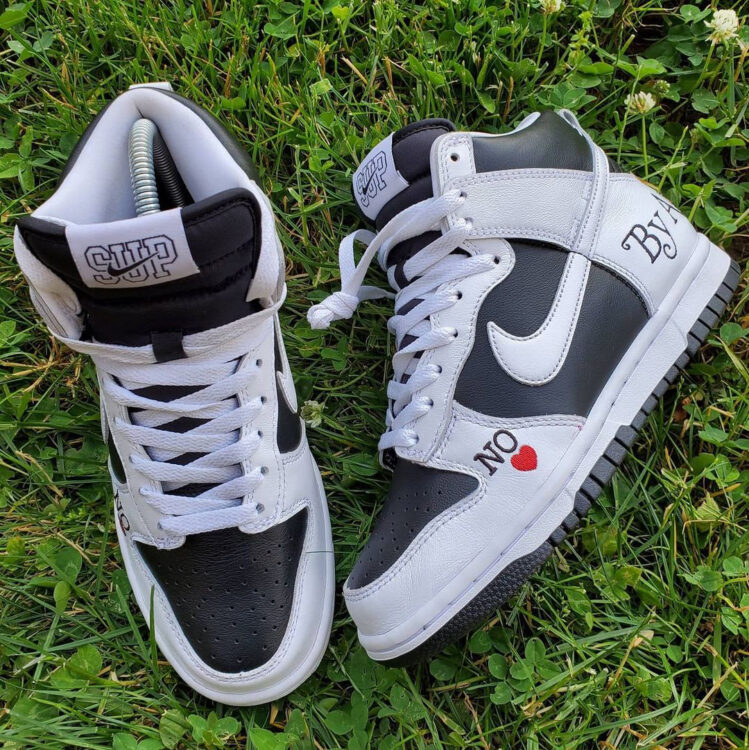 Release Details: Supreme x Nike SB Dunk High 'By Any Means' Black/White -  Sneaker Freaker