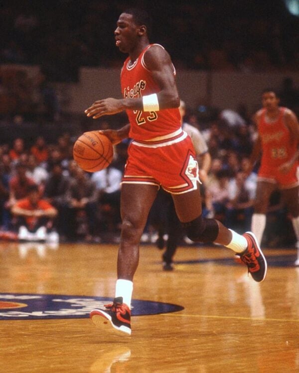 Michael Jordan wearing Nike Airship Black/Red