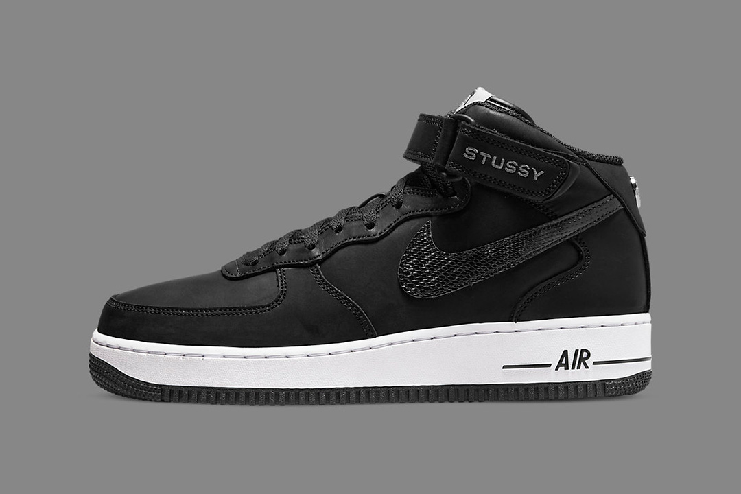 Stussy Nike Air Force 1 Mid Black Luxe Leather DJ7840 001 Lead