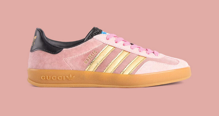 gucci adidas gazelle collaboration metallic gold pink velvet black leather oatmeal suede drop lead 736x392