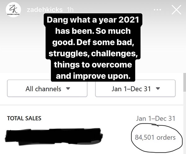 Zadeh Kicks sales on Shopify for 2021