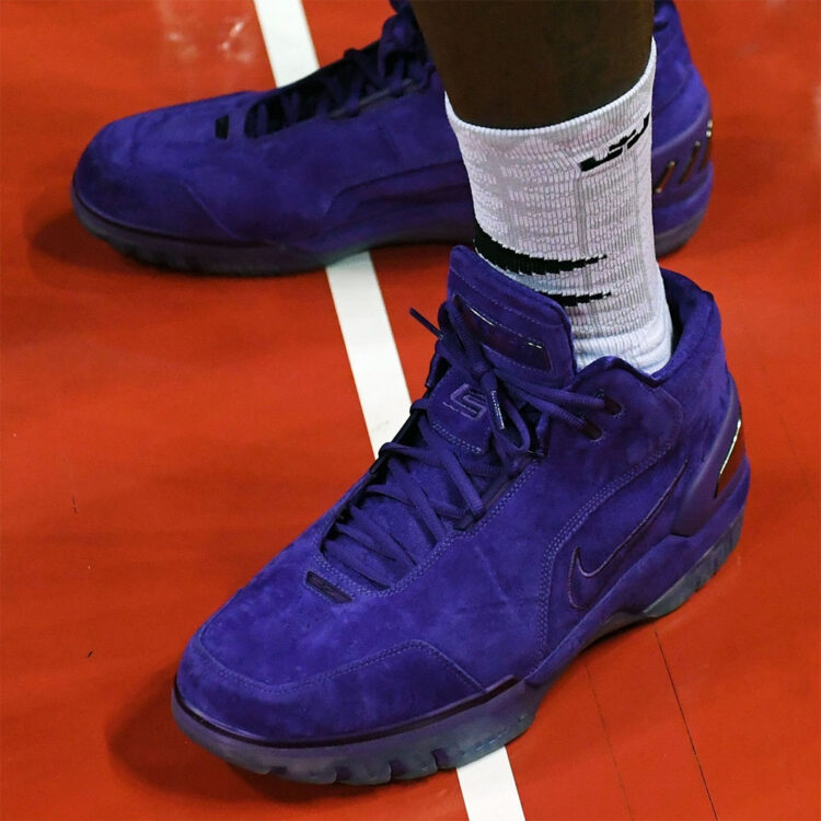 LeBron James in the nike salon shox monster metal id "Court Purple"