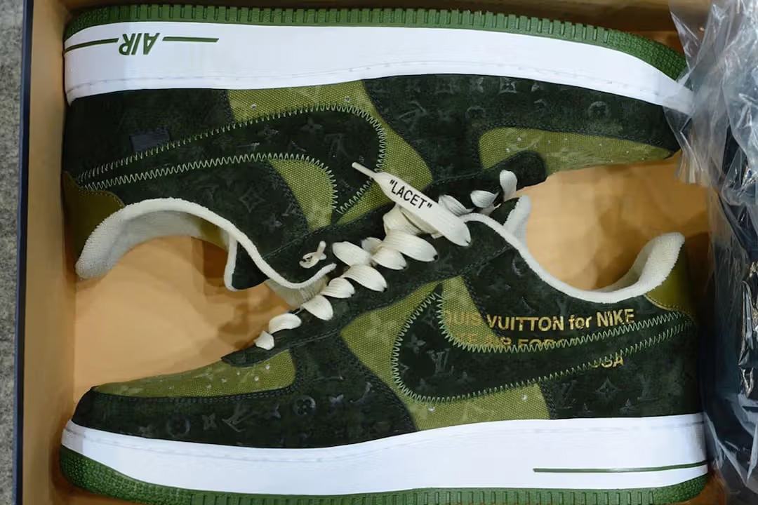 Louis Vuitton x Nike Air Force 1 Green Suede Sample