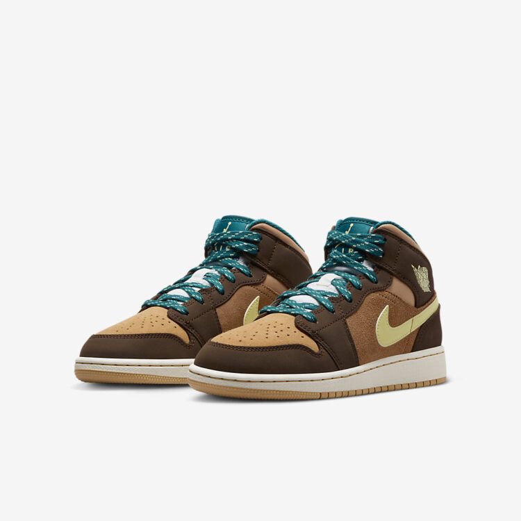 Jordan Boys Air 1 Mid SE (Big Kid) Cacao Wow/Luminous Green/Ale Brown/Twine/Sail/Geode Teal 7 Big Kid M