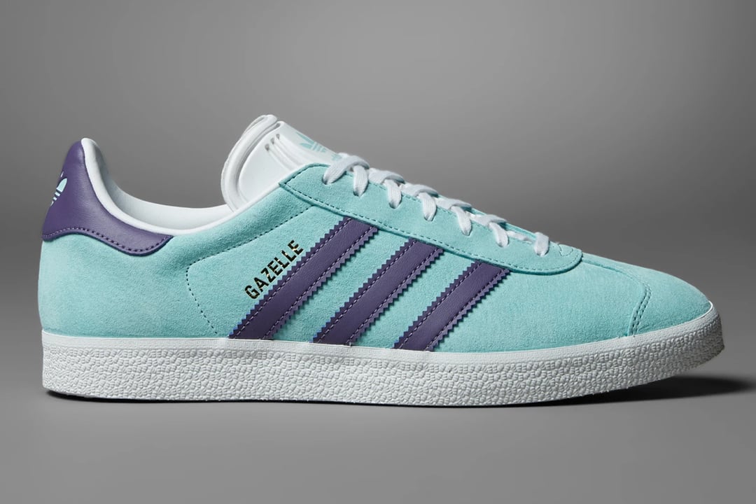 The adidas Gazelle Suits up for Summer in an Aqua & Purple Outfit