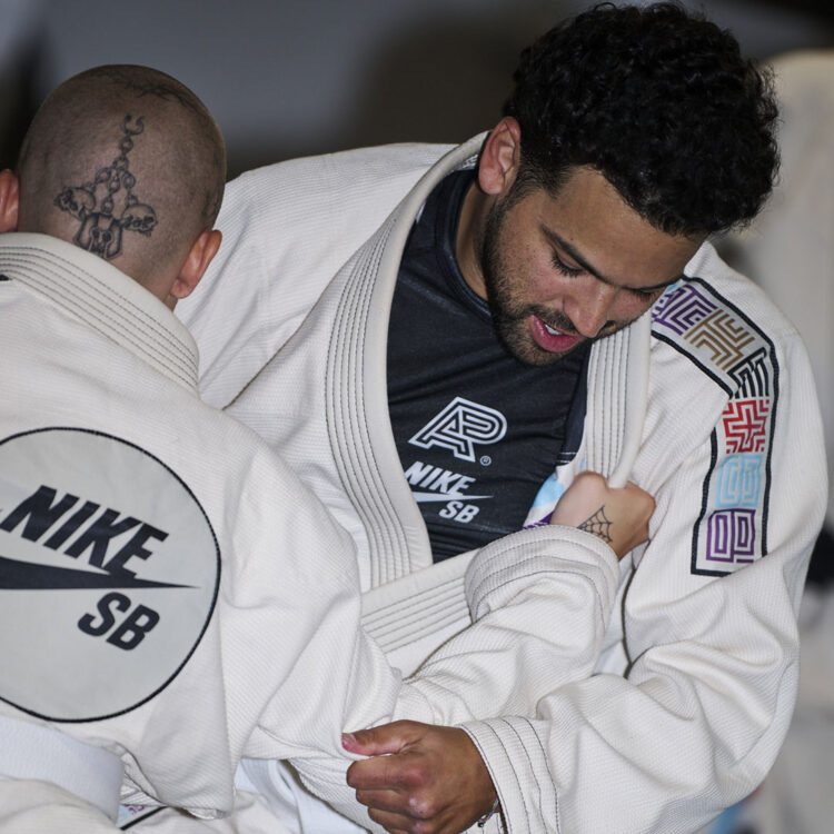 Nike SB's Hailey Wilson and Paul Rodriguez practicing jiu-jitsu in the Albino & Preto x Nike SB Gi