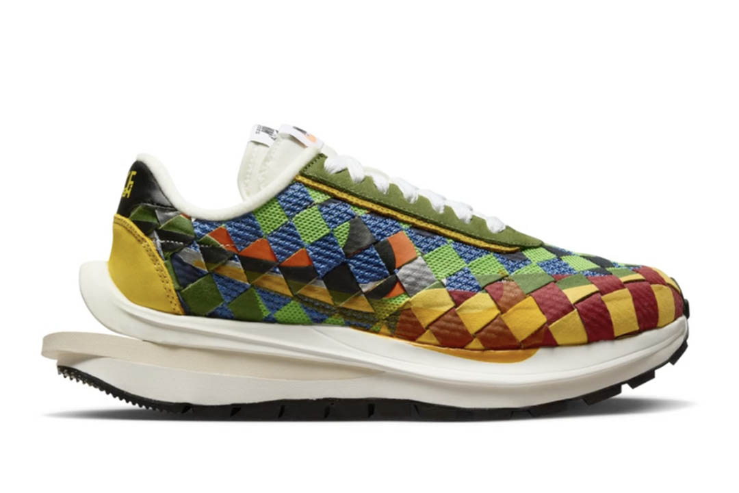 The Jean Paul Gaultier x sacai x Nike LDVaporwaffle Woven “Green Gusto” Releases Soon