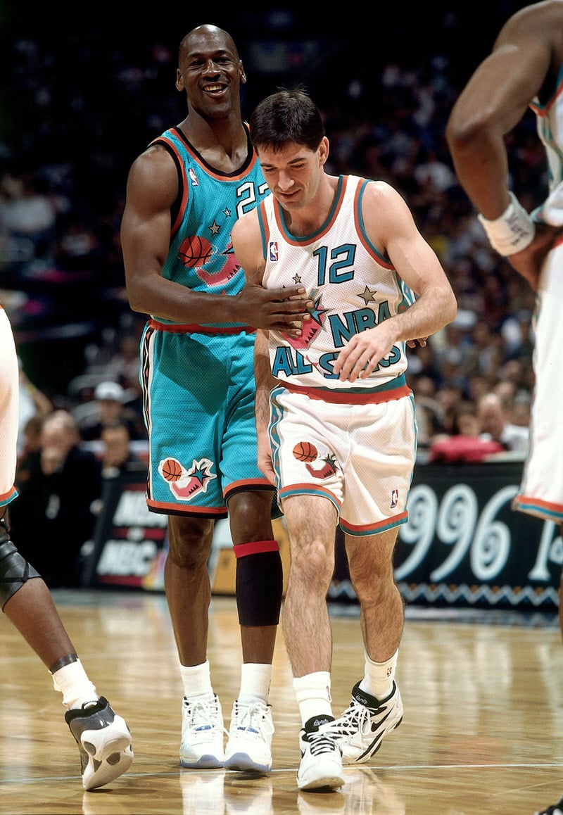 Michael Jordan wearing the Air Jordan 11 "Columbia" in the 1996 NBA All-Star Game