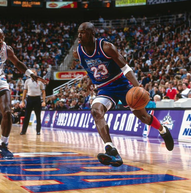 Michael Jordan wearing the Air Jordan 8 "Aqua" in the 1993 NBA All-Star Game