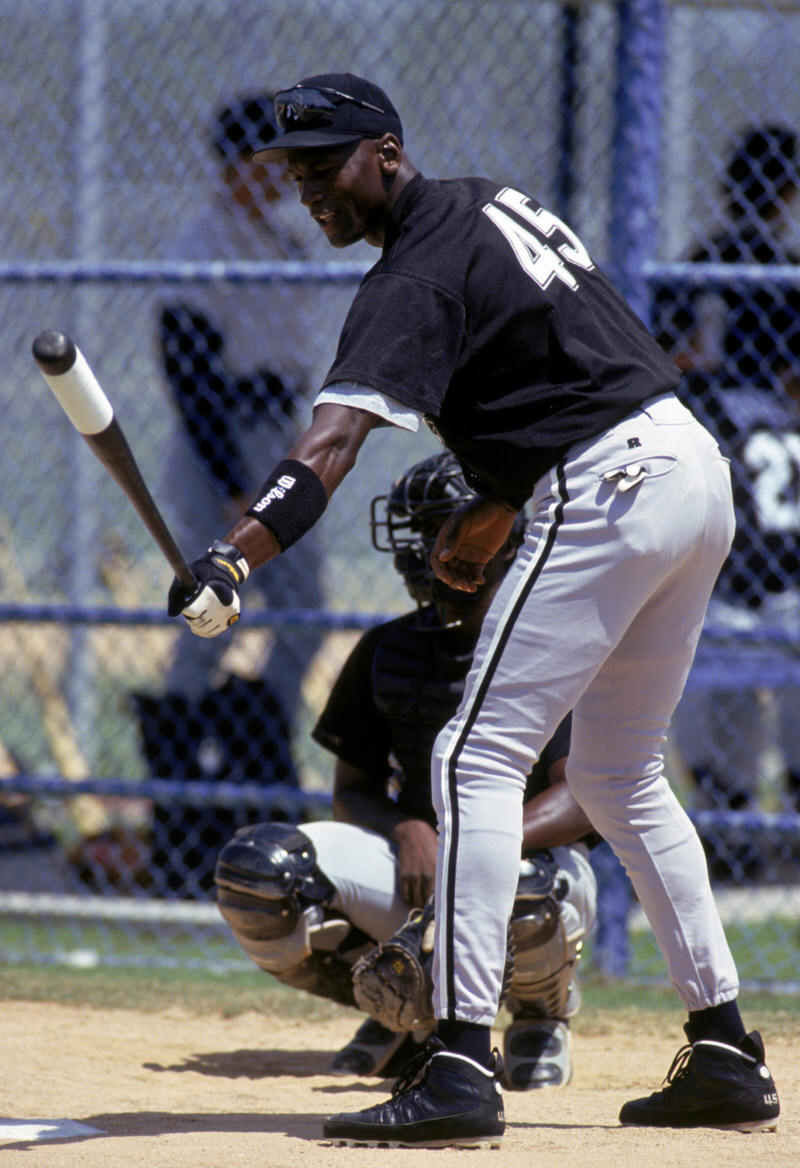 Michael Jordan wearing a Air Jordan 9 Baseball Cleat while playing for Birmingham Barons