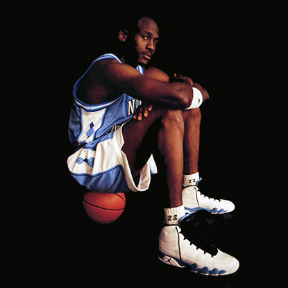 Michael Jordan wearing the Air Jordan 9 Powder Blue in 1993 Nike ad