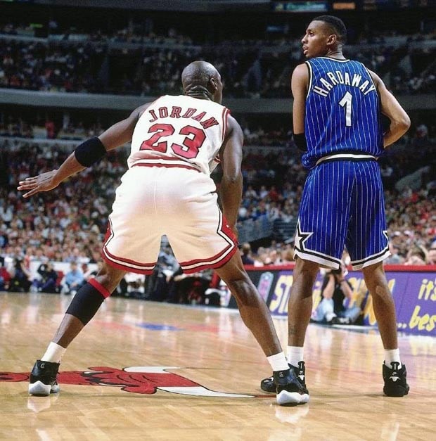 Michael Jordan wearing the Air Jordan 11 "Space Jam" in 1995 NBA Playoffs