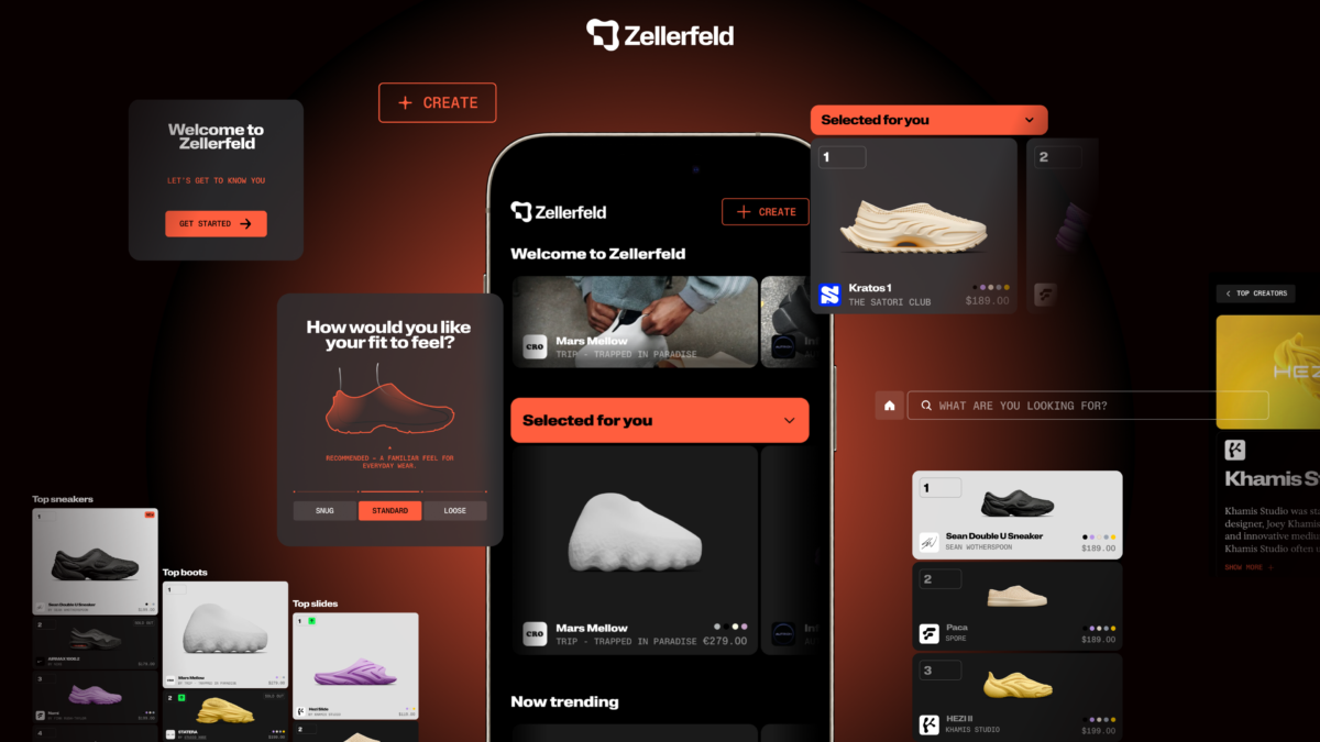 Zellerfeld app interface showing personalized shoe recommendations